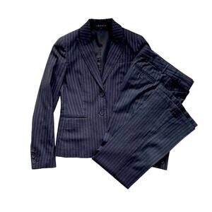 Theory Pinstripe Wool Cotton Blend Suit Set Women Size XS